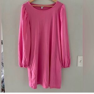 Crown & Ivy Vibrant Pink Puff Sleeve Dress